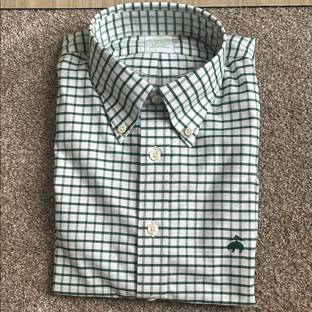 Brooks Brothers Green and White Plaid Shirt